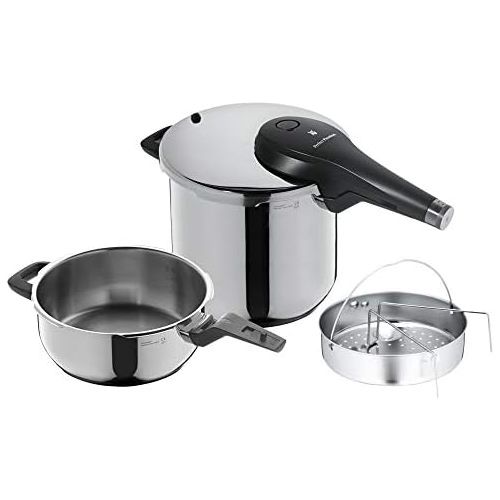 더블유엠에프 WMF Perfect Premium Pressure Cooker Set 3-Piece 6.5 L + 3.0 L with Insert Set, 22 cm Cromargan Polished Stainless Steel Induction 2 Levels All-In-One Rotary Knob