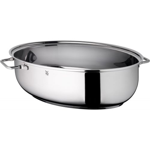 더블유엠에프 WMF ProfiSelect Roasting Pan Oval with Free Thermometer Stainless Steel with Glass Lid Suitable for Induction, Dishwasher Safe, Oven Safe, 7.8Litre 38cm x 26cm x 12cm