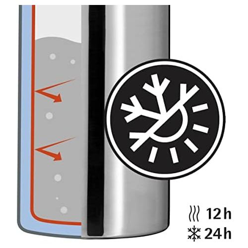 더블유엠에프 WMF Motion Insulated Flask 0.5 L Cromargan Stainless Steel for Tea or Coffee Thermos Flask with Drinking Cup, Keeps 24 Hours Cold and 12 Hours Warm