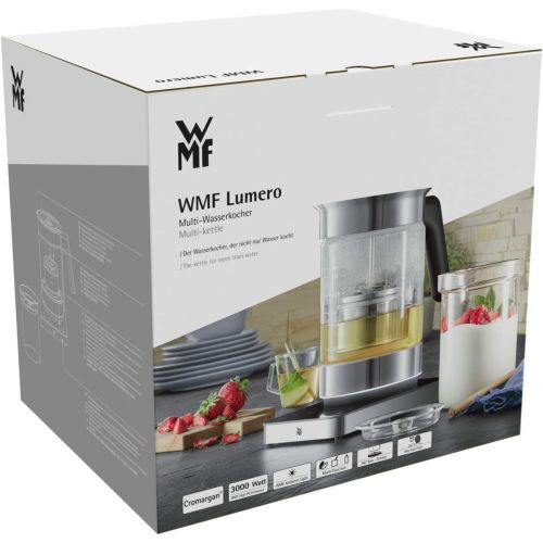 더블유엠에프 WMF Lumero 3-in-1 Glass Kettle 1.6 L 360° Pouring Function, Tea Cooker, Baby Food Heater, Multi-Heater, Yoghurt Maker, Temperature Setting, Matte Stainless Steel