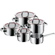 WMF 760336380 Set of 4 Pots, Scale on Inside, Lid with 4 PouringFunctions, Made in Germany, Glass Lid, Polished Cromargan Stainless Steel, Suitable for Induction Cookers, Dishwash