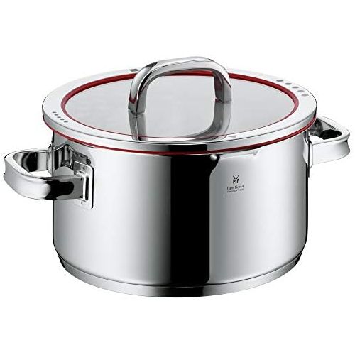 더블유엠에프 WMF 760336380 Set of 4 Pots, Scale on Inside, Lid with 4 PouringFunctions, Made in Germany, Glass Lid, Polished Cromargan Stainless Steel, Suitable for Induction Cookers, Dishwash