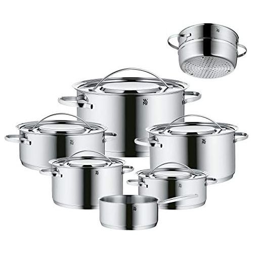 더블유엠에프 WMF Gala Plus 7-Piece Saucepan Set with Metal Lid, Saucepan, Steamer Insert, Cromargan Polished Stainless Steel, Suitable for Induction Cookers, Dishwasher Safe