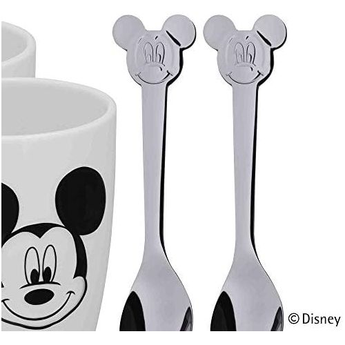 더블유엠에프 WMF Disney Mickey Mouse Mugs Set of 2 Cups with Spoons Porcelain Cromargan Polished Stainless Steel