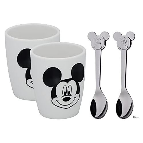 더블유엠에프 WMF Disney Mickey Mouse Mugs Set of 2 Cups with Spoons Porcelain Cromargan Polished Stainless Steel