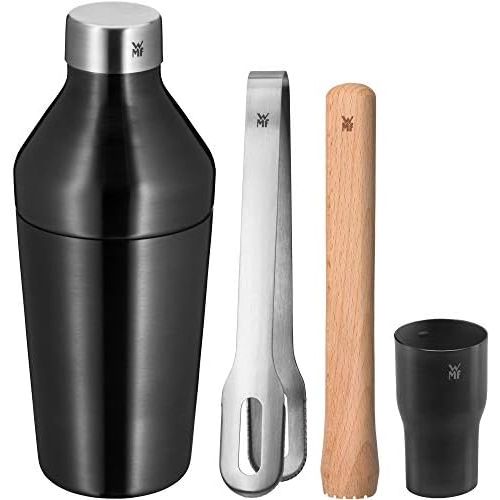 더블유엠에프 WMF Baric Cocktail Set 4-Piece Bar Set with Shaker, Bar Measure, Ice Tongs, Wooden Muddle, Matryoshka, Stackable Nesting in Gift Box