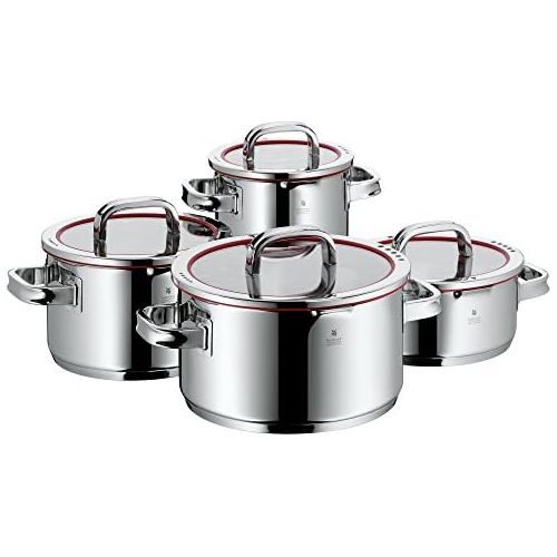 더블유엠에프 WMF Function 4 Set of 4 Saucepans with Glass Lid and Saucepan Polished Cromargan Stainless Steel with 4 Pouring Functions / Scale Inside / Suitable for Induction Cookers / Dishwash