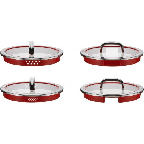 더블유엠에프 WMF Function 4 Set of 4 Saucepans with Glass Lid and Saucepan Polished Cromargan Stainless Steel with 4 Pouring Functions / Scale Inside / Suitable for Induction Cookers / Dishwash