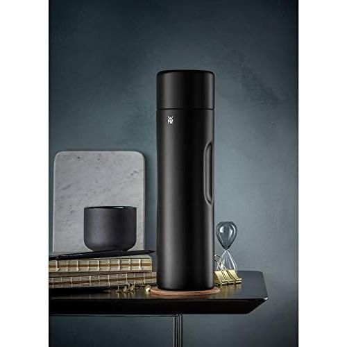 더블유엠에프 WMF Motion Thermos Flask 1.0 L Cromargan Stainless Steel for Tea or Coffee Vacuum Flask with Drinking Cup, Keeps 24 Hours Cold and 12 Hours Warm Black Matte