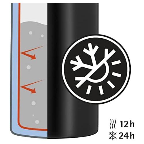 더블유엠에프 WMF Motion Insulated Flask 0.75 L Cromargan Stainless Steel for Tea or Coffee Vacuum Flask with Drinking Cup, Keeps Cold for 24 Hours and 12 Hours Warm Black Matte