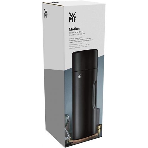 더블유엠에프 WMF Motion Insulated Flask 0.75 L Cromargan Stainless Steel for Tea or Coffee Vacuum Flask with Drinking Cup, Keeps Cold for 24 Hours and 12 Hours Warm Black Matte
