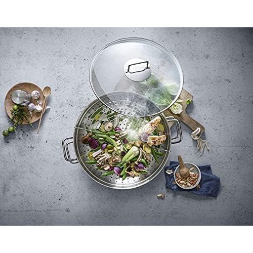 더블유엠에프 WMF Macau Stainless Steel Wok with Steamer and Lid, 36cm