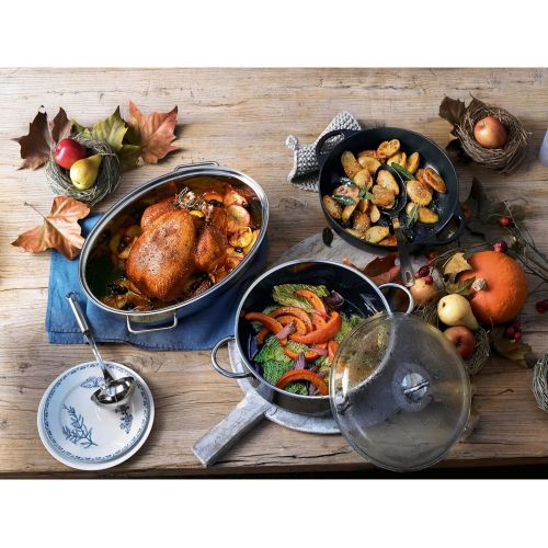 더블유엠에프 WMF roasting pan, oval, 41x28x18,5 cm, 8,5 l, induction lid, incl. Roasting thermometer, Cromargan, stainless steel induction, dishwasher safe, ovenproof