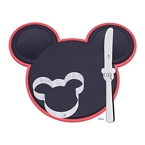 더블유엠에프 WMF Disney Mickey Mouse Chopping Board Set 3-Piece with Childrens Knife and Cookie Cutter Plastic Cromargan Polished Stainless Steel, Silver, 25 x 25 x 5 cm