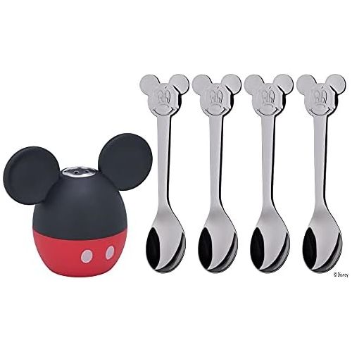 더블유엠에프 WMF Disney Mickey Mouse Shaker Set, Salt Shaker with 4Spoons Cromargan Stainless Steel, Polished, Dishwasher Safe