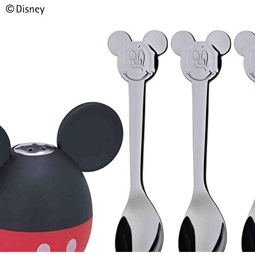 더블유엠에프 WMF Disney Mickey Mouse Shaker Set, Salt Shaker with 4Spoons Cromargan Stainless Steel, Polished, Dishwasher Safe