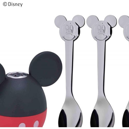 더블유엠에프 WMF Disney Mickey Mouse Shaker Set, Salt Shaker with 4Spoons Cromargan Stainless Steel, Polished, Dishwasher Safe