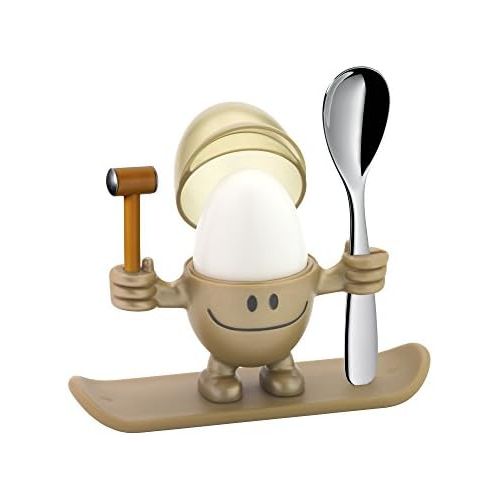 더블유엠에프 WMF McEgg Egg Egg Cup with Spoon, Plastic, Cromargan Polished Stainless Steel, Dishwasher Safe, Gold