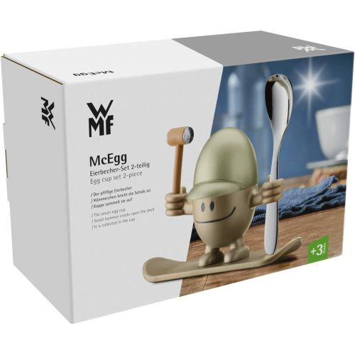 더블유엠에프 WMF McEgg Egg Egg Cup with Spoon, Plastic, Cromargan Polished Stainless Steel, Dishwasher Safe, Gold