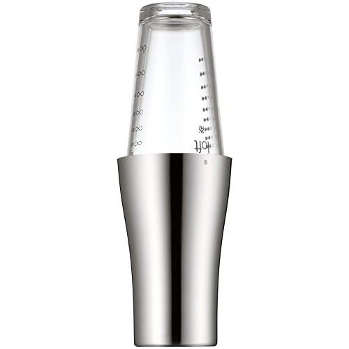 더블유엠에프 WMF Boston Shaker 2-Piece Cocktail Shaker with Stirrer Glass, 600 ml, Scaled, Cromargan Polished Stainless Steel, Dishwasher Safe