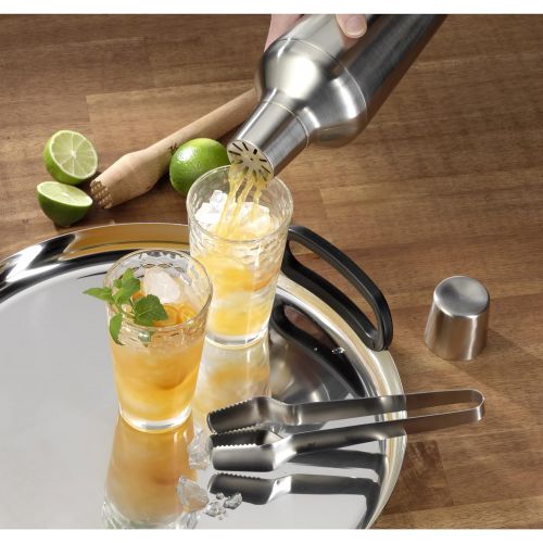 더블유엠에프 WMF Matryoshka Cocktail Set 4-Piece Bar Set with Shaker 700 ml, Bar Measure, Cocktail Strainer, Ice Tongs and Wooden Muddler Matryoshka Can be Stowed Nested in Gift Box