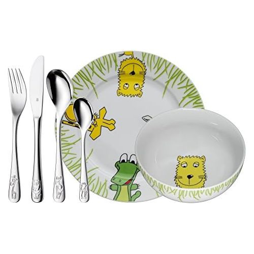 더블유엠에프 WMF Safari 6-Piece Childrens Tableware Set for Ages 3 and Above Polished Cromargan Stainless Steel Customisable Cutlery Dishwasher-Safe