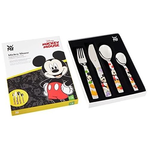 더블유엠에프 WMF Disney Mickey Mouse Childrens Cutlery Set 4 Pieces from 3 Years Cromargan Polished Stainless Steel, 21.6 x 15.6 x 2.6 cm