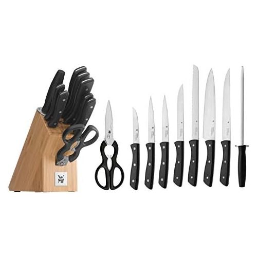 더블유엠에프 WMF 10 Piece Knife Block with Knife Set, 7 Forged Knives, 1 Scissors, 1 Sharpening Steel, 1 Bamboo Block, Special Blade Steel, Stainless Steel Rivets