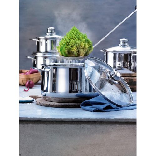 더블유엠에프 WMF Diadem Plus Cooking Set with Glass Lid Cooking Pot Saucepan Coated Pan Knife Set Scissors Chopping Board Cromargan Polished Stainless Steel Suitable for Induction Cookers Dishw