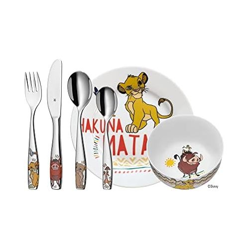 더블유엠에프 WMF King the Lion Childrens Crockery Set 6 Pieces for Ages 3 and Above Polished Stainless Steel Dishwasher Safe, 40 x 25 x 10 cm