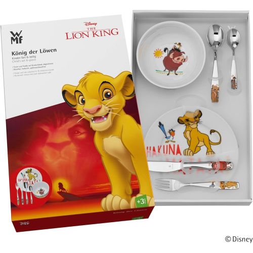 더블유엠에프 WMF King the Lion Childrens Crockery Set 6 Pieces for Ages 3 and Above Polished Stainless Steel Dishwasher Safe, 40 x 25 x 10 cm