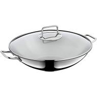 WMF Macao Wok Set 2-Piece 36 cm with Glass Lid Cromargan Polished Stainless Steel Uncoated Induction