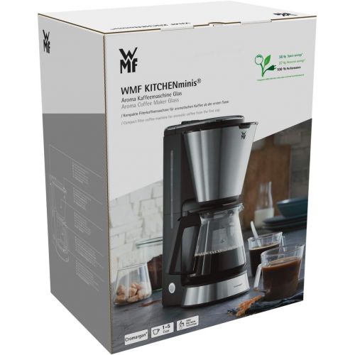 더블유엠에프 WMF Kitchen Nminis Aroma Filter Coffee Maker with Glass Jug, 760W fuer 5Tassen, Compact, Space-saving Design Warm Plate with Automatic Cut-Off Contact