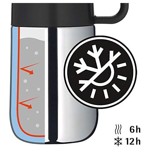 더블유엠에프 WMF Impulse Travel Mug / Thermal Cup, 0.3 l, Height 14 cm, 7.8 cm, Automatic Closure, 360° Drinking Opening, Keeps Drinks Warm for 6 Hours / or Cold for 12 Hours, Silver