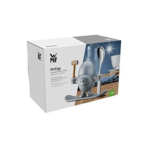 더블유엠에프 WMF McEgg Egg Egg Cup with Spoon, Plastic, Cromargan Polished Stainless Steel, Dishwasher Safe, Silver