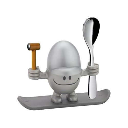 더블유엠에프 WMF McEgg Egg Egg Cup with Spoon, Plastic, Cromargan Polished Stainless Steel, Dishwasher Safe, Silver