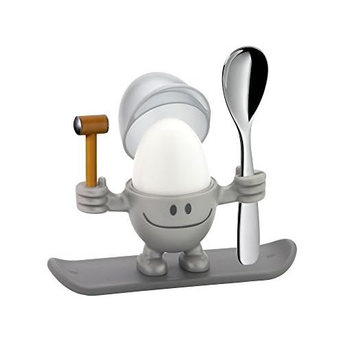 더블유엠에프 WMF McEgg Egg Egg Cup with Spoon, Plastic, Cromargan Polished Stainless Steel, Dishwasher Safe, Silver