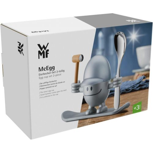 더블유엠에프 WMF McEgg Egg Egg Cup with Spoon, Plastic, Cromargan Polished Stainless Steel, Dishwasher Safe, Silver