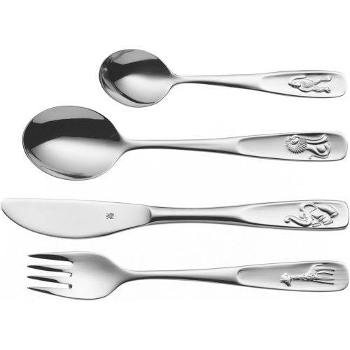 더블유엠에프 WMF animals childrens cutlery, 4-piece, from 3 years, Cromargan polished stainless steel, dishwasher-safe in a high-quality gift box with general illustration