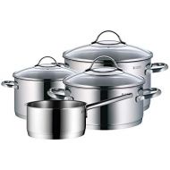 WMF Provence Set of Pots, 4 Pieces, with Glass Lid, Cooking Pot, Saucepan, Cromargan Stainless Steel, Polished, Suitable for Induction and Dishwasher Safe