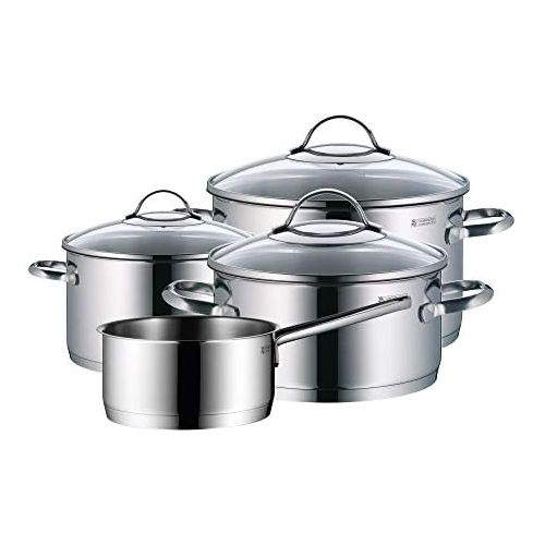 더블유엠에프 WMF Provence Set of Pots, 4 Pieces, with Glass Lid, Cooking Pot, Saucepan, Cromargan Stainless Steel, Polished, Suitable for Induction and Dishwasher Safe