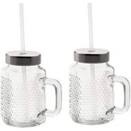 WMF Kult X Mason Cup Set of 2 Drinking Glasses with Handle 450 ml Straw and Lid for Mixing Smoothies