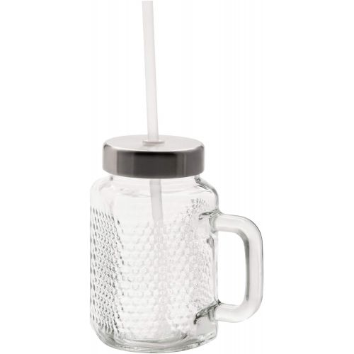 더블유엠에프 WMF Kult X Mason Cup Set of 2 Drinking Glasses with Handle 450 ml Straw and Lid for Mixing Smoothies