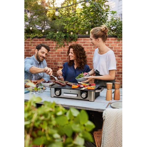 더블유엠에프 WMF Lono Master Electric Grill 2400 W 2 x Separately Adjustable Grill Surfaces, Table Grill with Outdoor Certification for Barbecue, cromargan