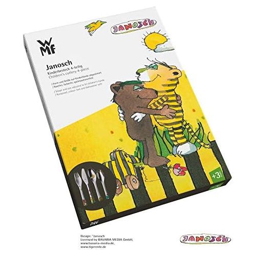 더블유엠에프 WMF Janosch childrens cutlery, 4 pieces, from 3 years, Cromargan stainless steel polished, dishwasher safe, color and food safe