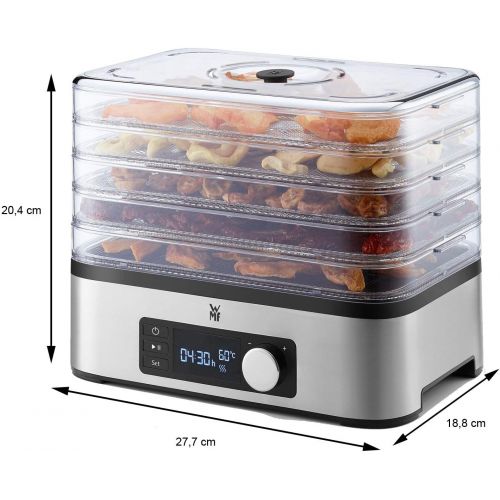 더블유엠에프 WMF Kuechenminis Doerrautomat Edelstahl, Doerrgerat mit 5 Einlegefacher, 30-70°C, 24h-Timer, Obsttrockner, Dehydrator, 2 Boxen, Muesliriegelform, bpa-frei