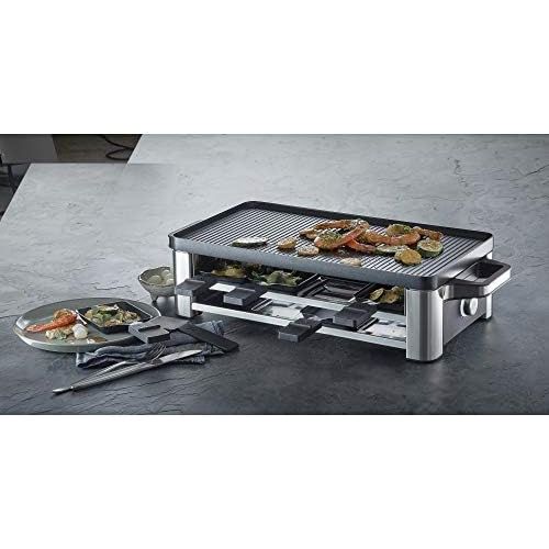 더블유엠에프 WMF Lono Raclette grill with pans and sliders, raclette 8 people, 1500 W, matt stainless steel