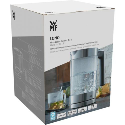 더블유엠에프 WMF Lono Wasserkocher Glas (3000 W, 1,7l, Schott Duran Glas, Kalk-Wasserfilter) cromargan matt/silber