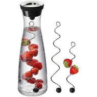 WMF basic water carafe set of 3 carafe with 2 fruit skewers (18 and 24 cm) glass carafe and silicone lid close up closure, Stainless steel, 1,0L