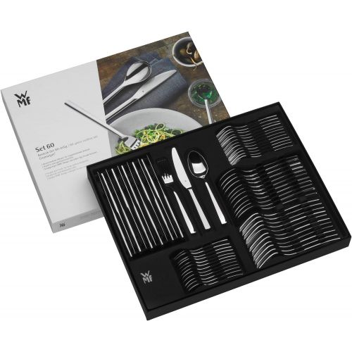 더블유엠에프 WMF Boston cutlery set 12 people, cutlery 60 pieces, monobloc knife, Cromargan stainless steel polished, shiny, dishwasher-safe